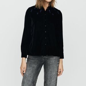 Maje Black Castina Embroidered Velvet Shirt b3a